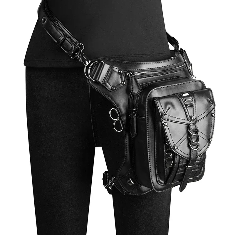 

Women Waist Bag Gothic Fanny Packs Motorcycle Hip Drop Leg Bags Steampunk Holster Shoulder Bag Men PU Leather Crossbody Bags