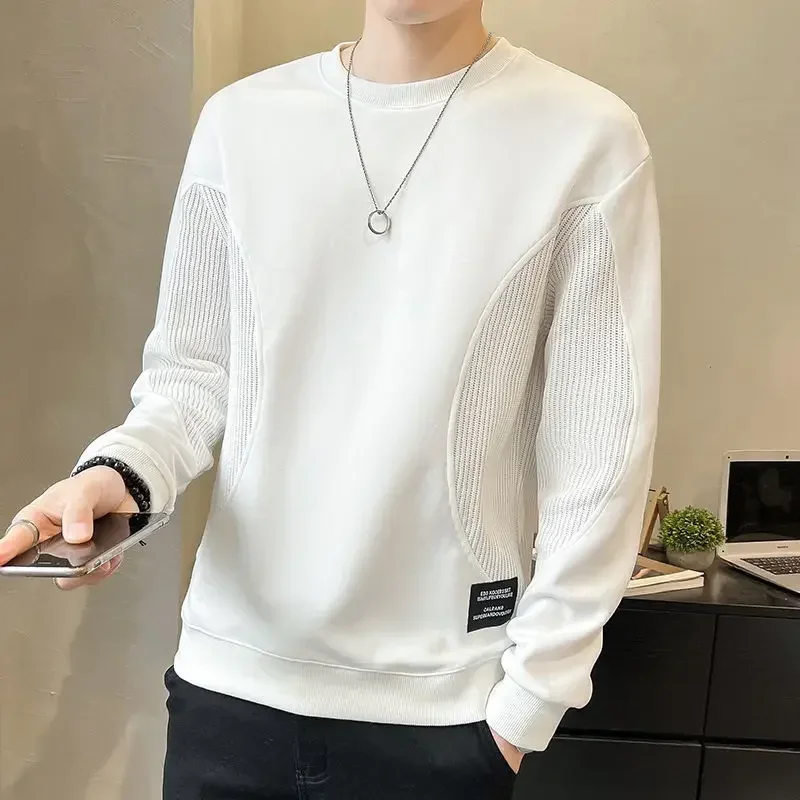

Male Clothes Hoodieless Sweatshirt for Men Top Spliced Pullover Black Round Neck Crewneck Emo Sweat Shirt Cheap Welcome Deal S