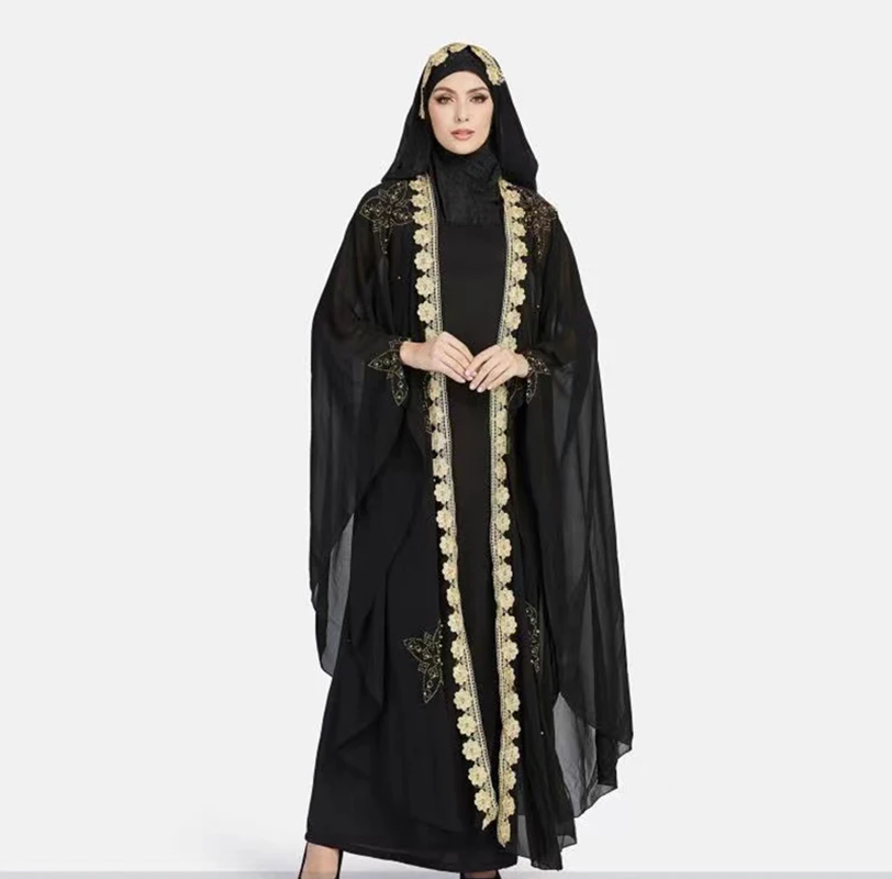 

Muslim Open Black Abayas For Women Dubai 2023 Turkey Islam Diamonds Hijab Dresses Large Size Afican Evening Party Long Robe