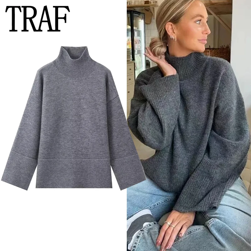 Серый Свитер оверсайз TRAF, Женский вязаный свитер с высоким воротником, зимняя трикотажная кофта с длинным рукавом, женские вязаные осенние свитера, пуловер
Серый Свитер оверсайз TRAF, Женский вязаный свитер с высоким воротником, зимняя трикотажная кофта с длинным рукавом, женские вязаные осенние свитера, пуловер