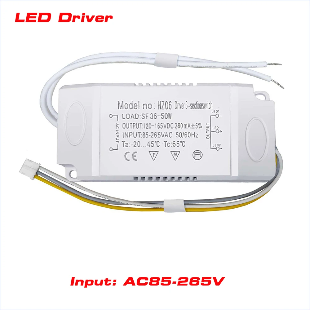 

Input AC 85-265V Isolation driver With 3Colors LED transformer (25-36W)×2 (36-50W)X2 for dimmable color-changeable chandelier