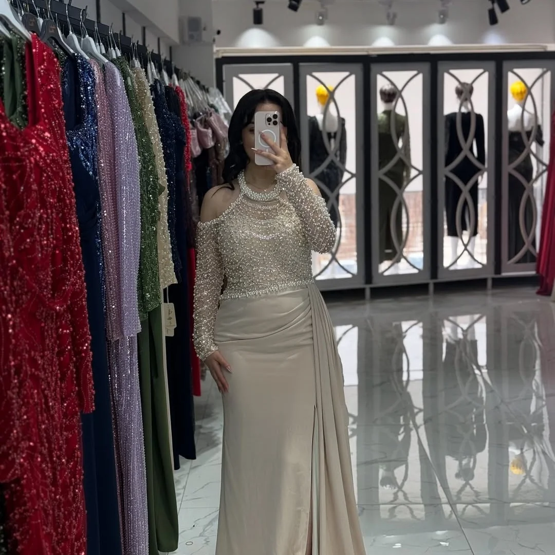 Sansa Customized Beaded Halter Neck Prom Dresses Long Sleeves فساتين للمناسبات الخاصة Pearls vestidos de fe 10 S6229ee67e02247d9bbdc5786d245ebe6q