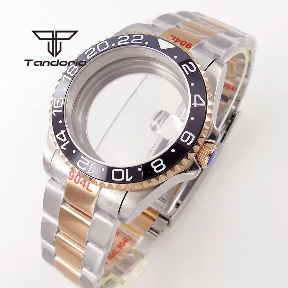 

38mm/40mm Stainless Steel Watch Case Fit for NH35 NH36 Sapphire Glass Rotating Bezel Two Tone Bracelet Glass Caseback