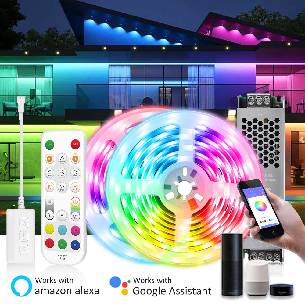 

WS2811 RGBIC LED Pixel Light Strips 24v 5M 10M 15M 20M Smart Wifi Alexa Voice Control Addressible 5050 Flex LED Tape Ribbon Lamp