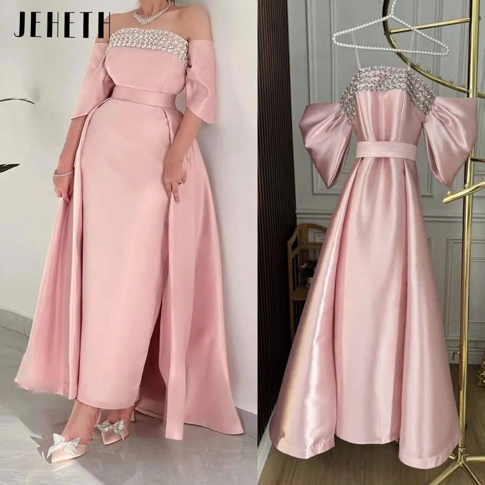 

JEHETH Luxury Strapless Evening Dresses Off Shoulder Cocktail Gowns Ankle Length Prom Dresses Saudi Arabia Women's Formal Dress