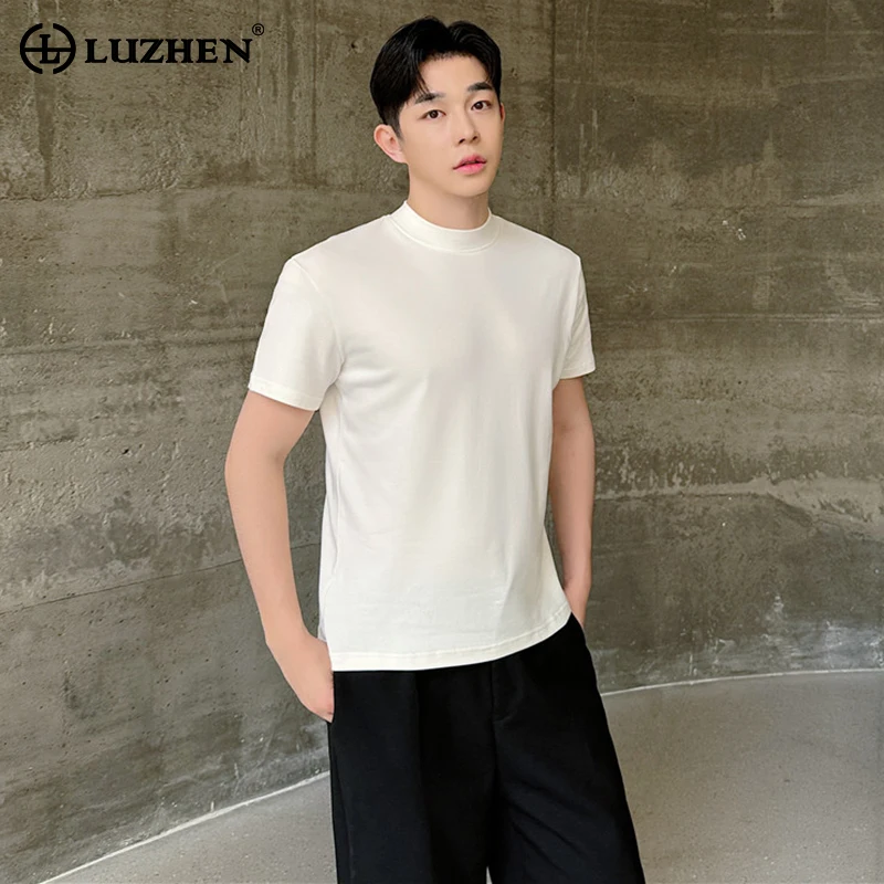 

LUZHEN Niche Design Fashion New Solid Color Short Sleeved T Shirts 2024 Summer Trendy Elegant Handsome Korean Men's Tops LZ3169