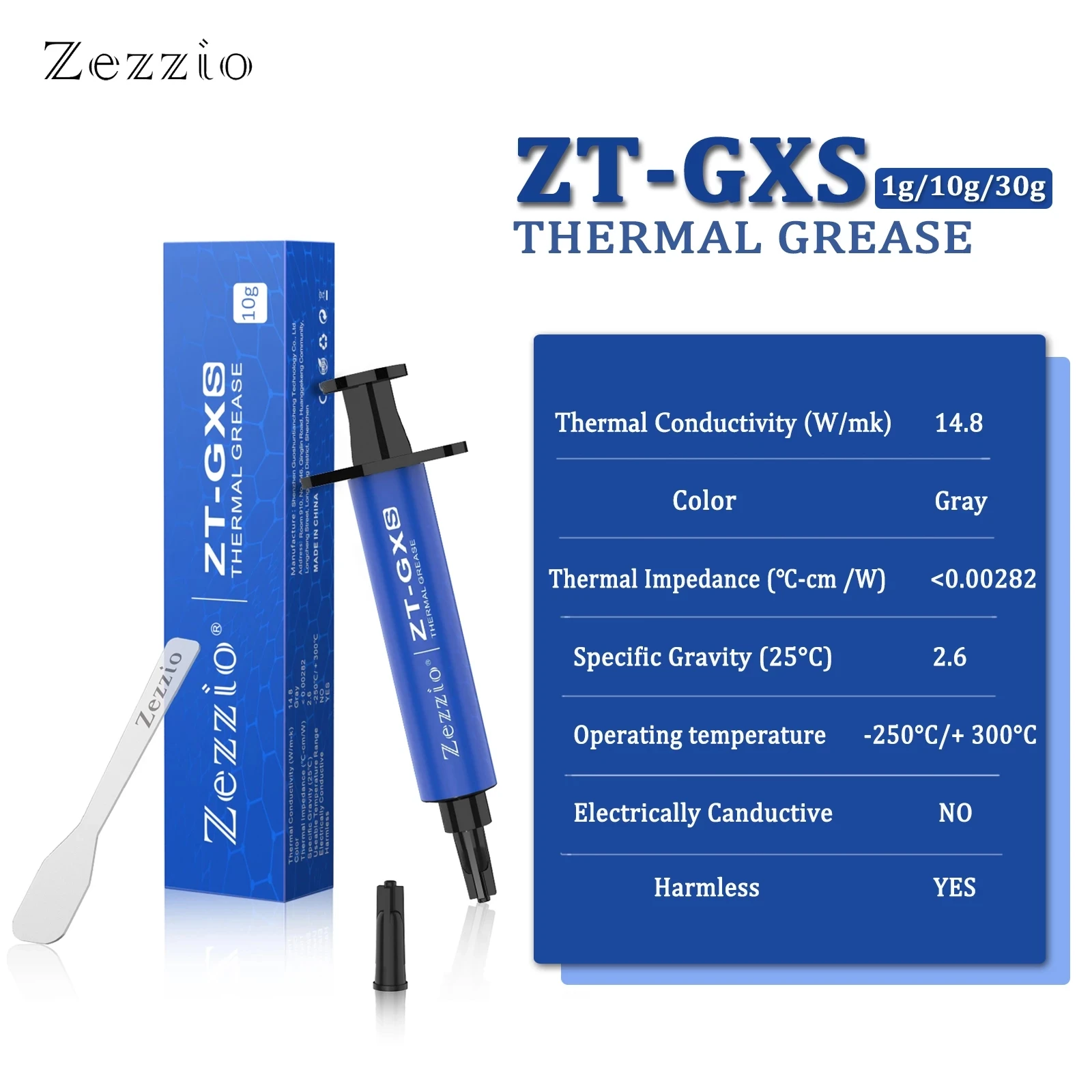 Zezzio ZT-GXS 1/10/30g thermal conductive silicone grease 14.8W/mk Graphics Card cooling paste CPU notebook silicone grease
Zezzio ZT-GXS 1/10/30g thermal conductive silicone grease 14.8W/mk Graphics Card cooling paste CPU notebook silicone grease