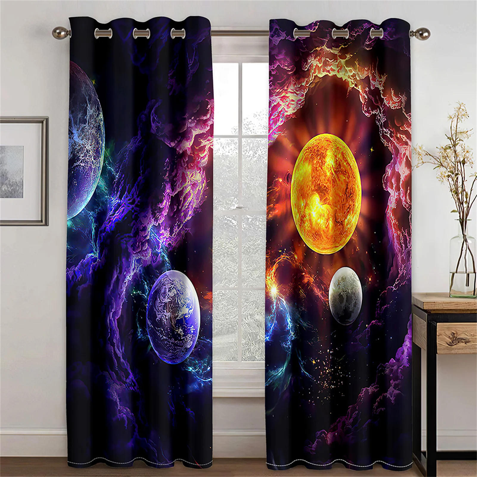 Modern Colorful Dazzling Earth Stars Planets Moon Light Filtering Window Curtains for Living Room Bedroom 2 Pieces Free Shipping
Modern Colorful Dazzling Earth Stars Planets Moon Light Filtering Window Curtains for Living Room Bedroom 2 Pieces Free Shipping