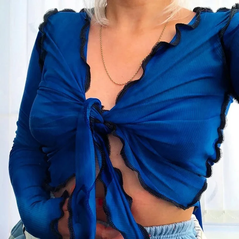 Women Long Sleeve Sweet Large Bow Blue Crop Tops E Girl T Shirt Y2k Sexy V-Neck Solid Streetwear New Fashion Slim T-shirt Mujer
Women Long Sleeve Sweet Large Bow Blue Crop Tops E Girl T Shirt Y2k Sexy V-Neck Solid Streetwear New Fashion Slim T-shirt Mujer