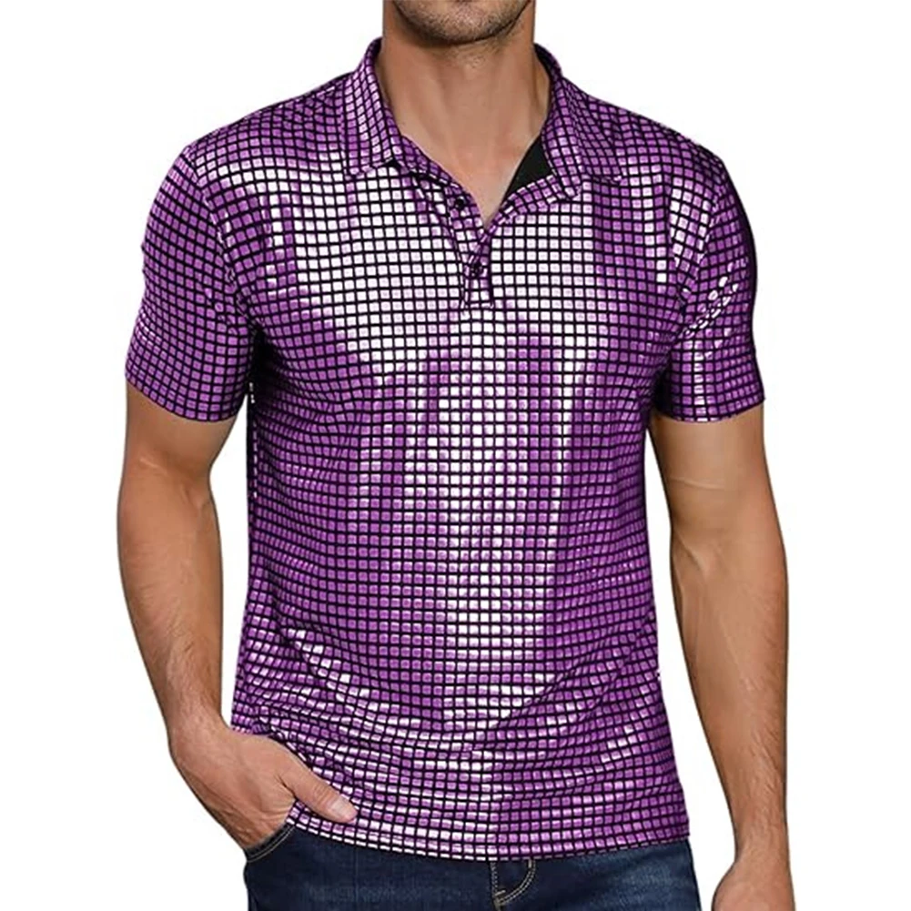 Casual Man 70s Disco Costume Bronzing Lapel T-Shirt Short Sleeve Button Summer Party Club Tee Tops T Shirt For Men Clothing
Casual Man 70s Disco Costume Bronzing Lapel T-Shirt Short Sleeve Button Summer Party Club Tee Tops T Shirt For Men Clothing