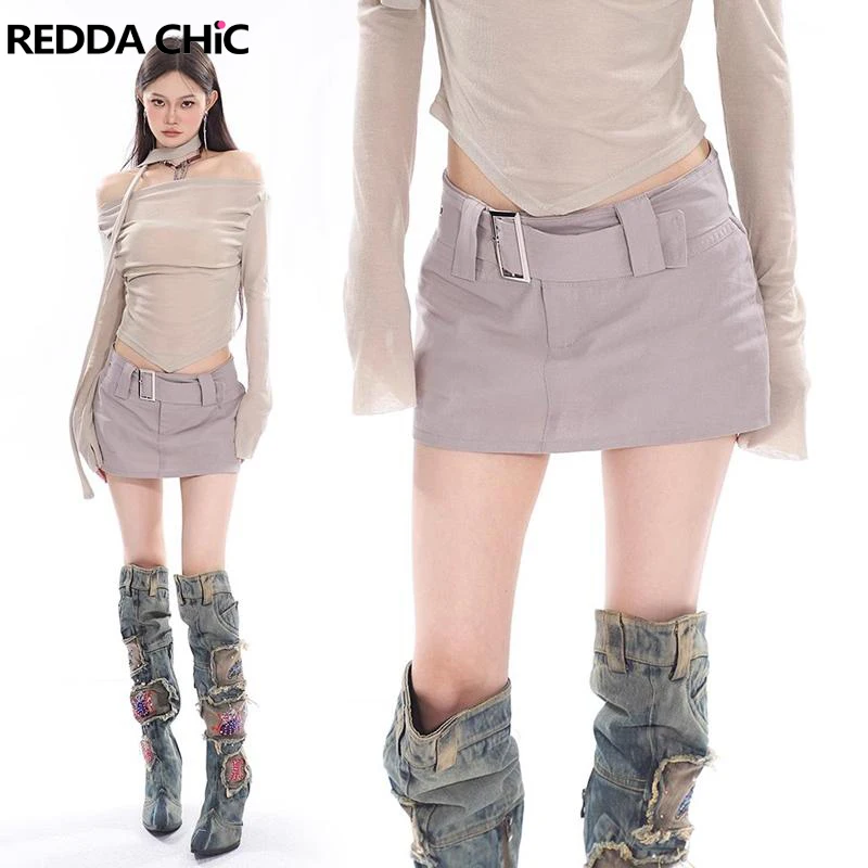 

REDDACHiC Low Waist Women Mini Skirt Bandage Belt Lining A-line Sexy Bodycon Skirt Short Bottoms Grunge Y2k Vintage Clothes