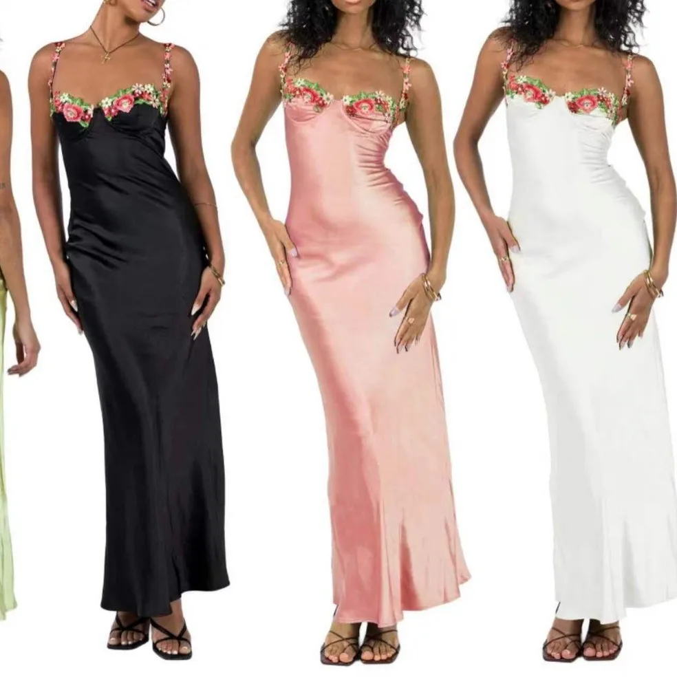 Embroidery Flower Dress Women Spaghetti Strap Dresses Ruffles Summer High Waisted Backless Long Dresses Holiday Vestidos
Embroidery Flower Dress Women Spaghetti Strap Dresses Ruffles Summer High Waisted Backless Long Dresses Holiday Vestidos