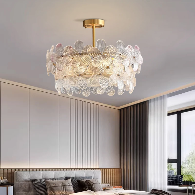 Light Luxury French All Copper Restaurant Lamp Art Glass Flower Warm Princess Simple Bedroom Study Ceiling Pendant Light 
Light Luxury French All Copper Restaurant Lamp Art Glass Flower Warm Princess Simple Bedroom Study Ceiling Pendant Light