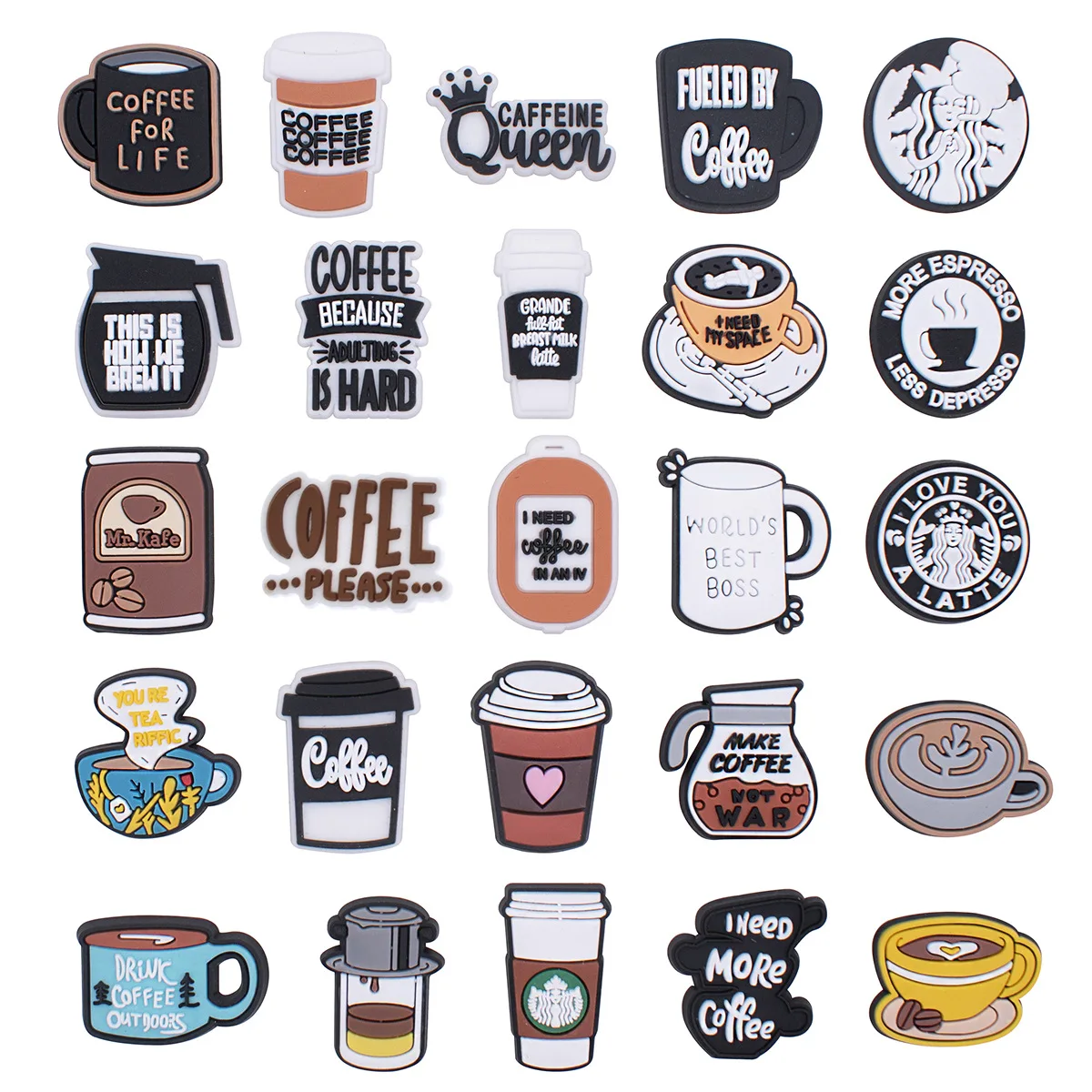 

Coffee 1pcs Croc Charms Garden Shoe Decorations fashion carton Buckle jibz for crock clog Accessories Wristband DIY gift