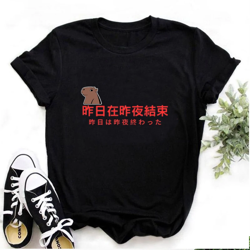 

Capybara Print T Shirt Harajuku Cartoon Graphic Unisex Tshirt Streetwear Aesthetic Pattern O-Neck Soft Casual Women Men T-shirt