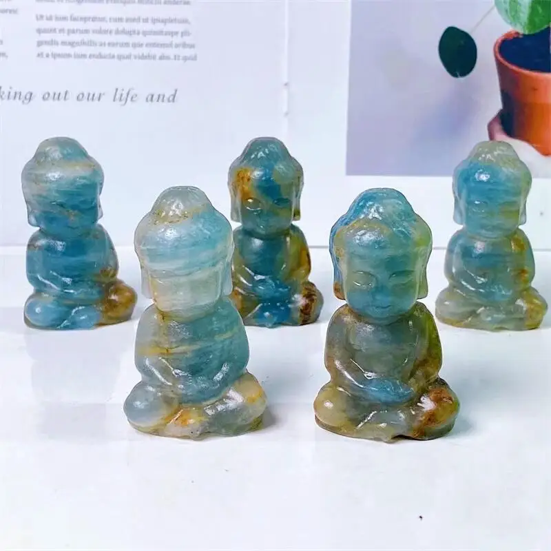 

5.7CM Natural Blue Onyx Buddha Crystal Carving Buddhism Home Decoration Healing Fengshui Gemstone Collection Gift 1pcs