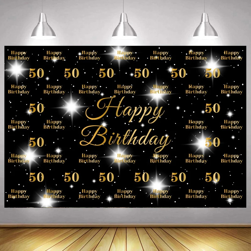 

50th Birthday Backdrop Banner For Men Women 50 Year Old Birthday Party Black Gold Poster Supplies Photography Background Decor