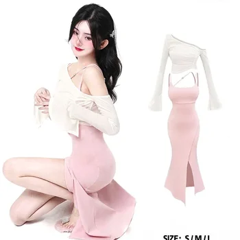 Conjuntos de saia sensual e elegante Hotsweet Preppy para mulheres: uma adição ousada ao seu guarda-roupa 11 Korean Women Clothing Elegant 2 Piece Dress Set Slim Party Mini Dress + Casual Long Sleeve Sexy Blouse Fashion Suit 2024 Summer