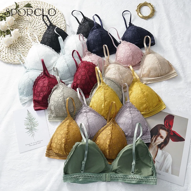 

SPORCLO 1 PC Sexy Lace Bra Women Push Up Lingerie Cute Floral Brassiere Seamless Underwear Wireless Adjustable Strap Soft Bras