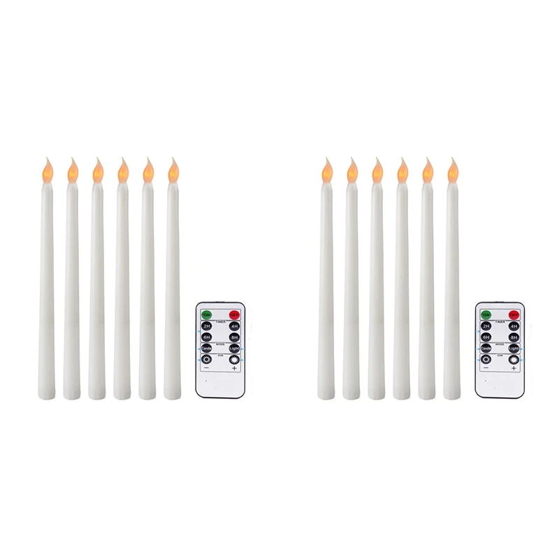 

12Pcs Flameless Taper Candles Flickering With 10-Key Remote Timer, Battery Operated LED Candlesticks Window Candles