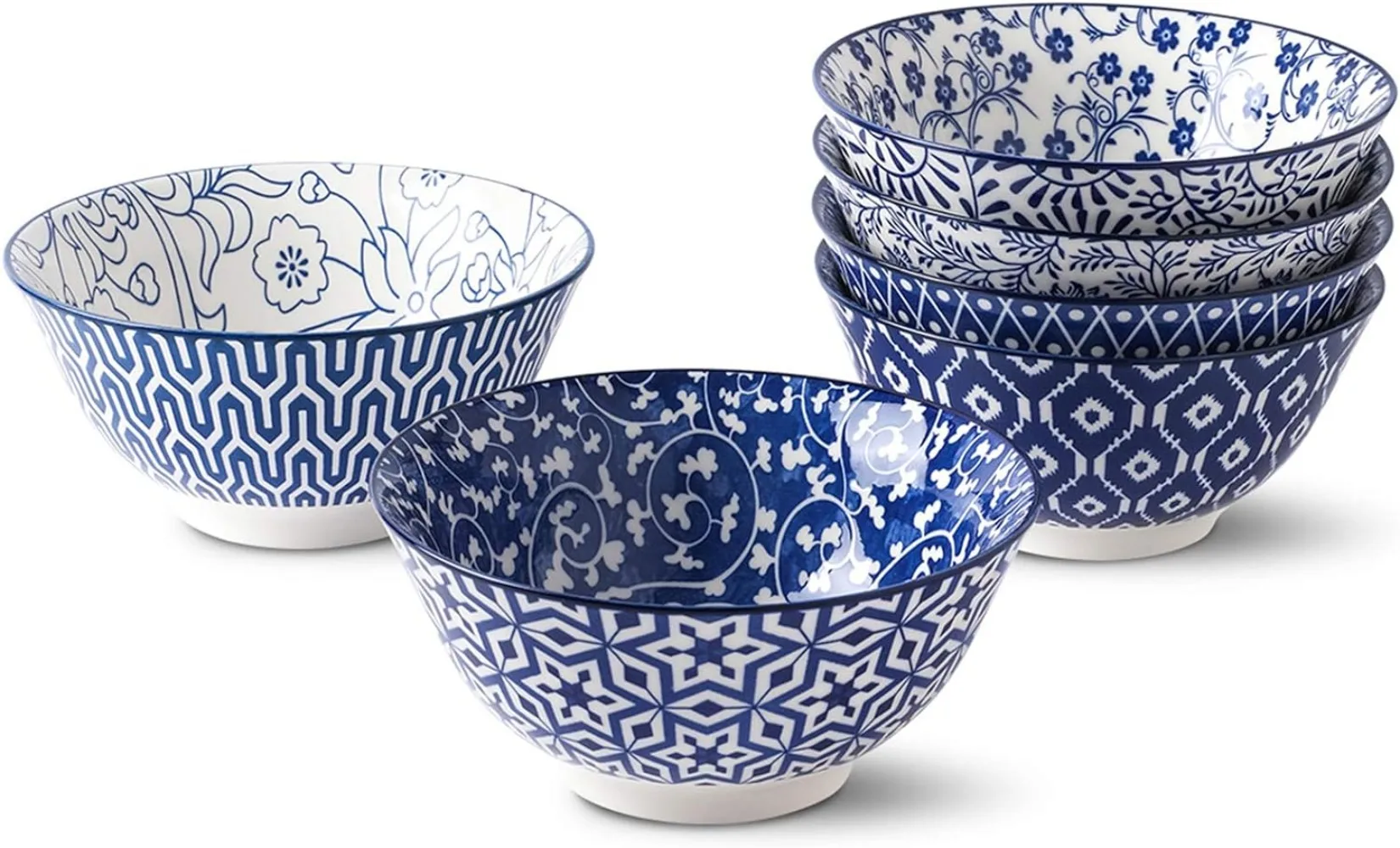 

Selamica Blue and White Porcelain 20oz Cereal Bowl Set - Set of 6, 6 Inch Soup Bowls, Ceramic Bowls for Cereal, Soup