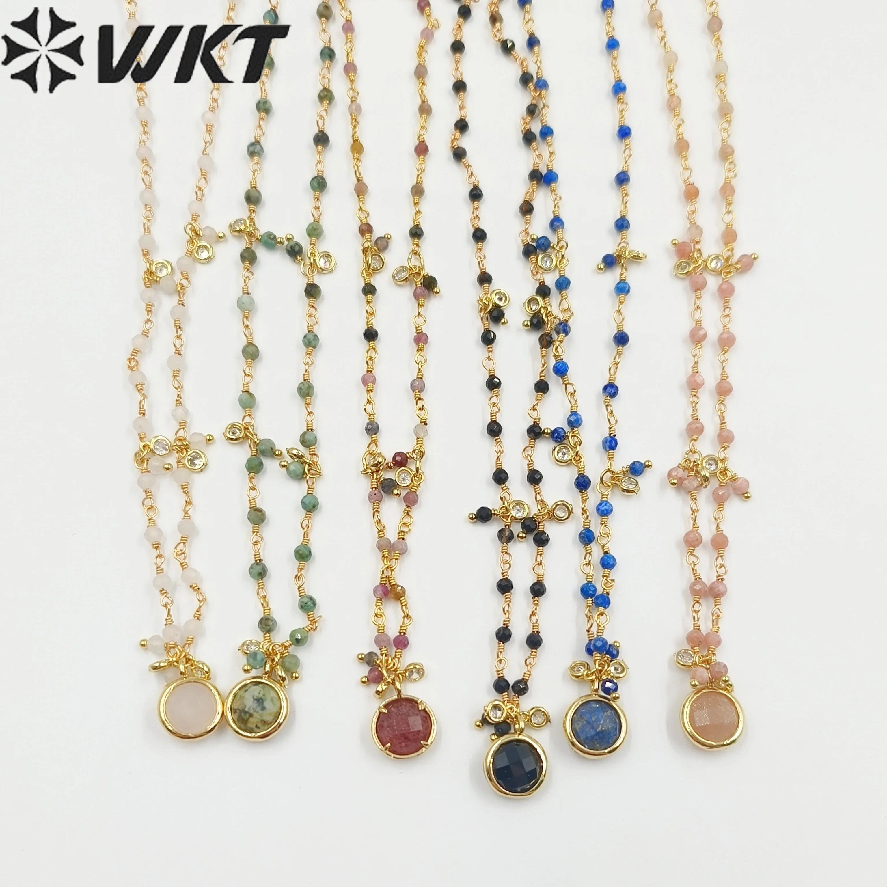 

WT-N1431 Fresh and Sweet Style Rosary Gemstone Beads Charm Necklaces are a Must-have for Girls commuter or dating