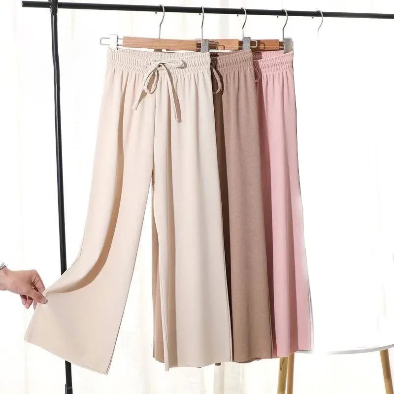 High Quality Wide-leg Women's Pants High Waist Full-lenth Loose White Black Pants Casual Long Ice Silk Pants Women Trousers
High Quality Wide-leg Women's Pants High Waist Full-lenth Loose White Black Pants Casual Long Ice Silk Pants Women Trousers