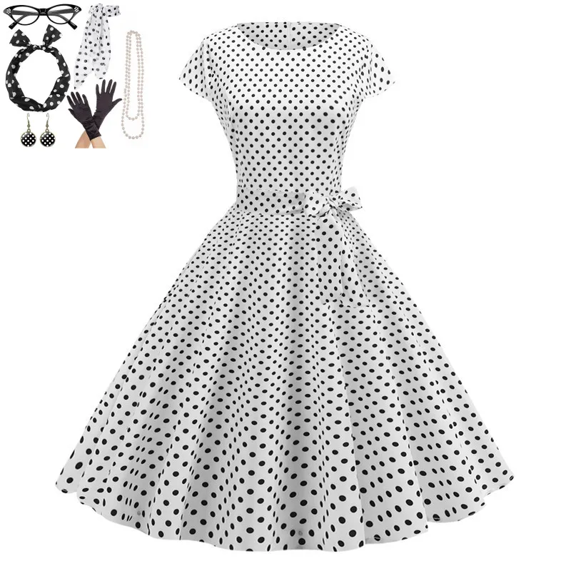 

plus size 7pc/set Women Rockabilly Flare Swing Dress Floral Dress 1960s 50s Audrey Hepburn Retro Vintage Cocktail Party Dresses