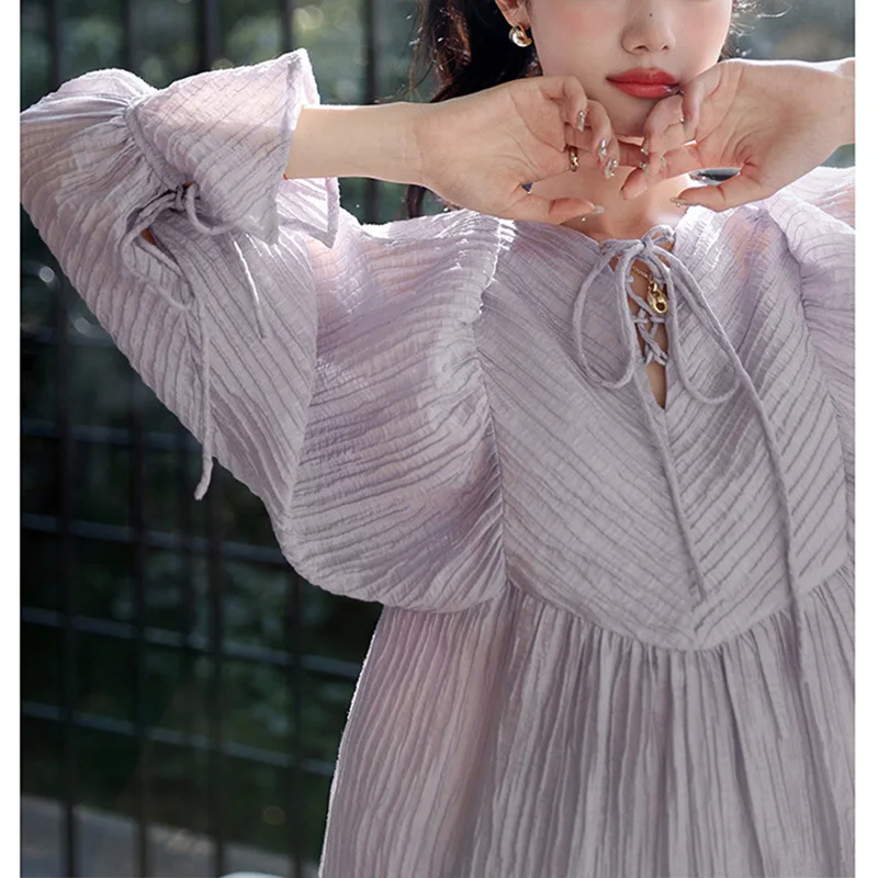 Women's Thin Dresses French Style Long Sleeve Lace-up Neck Cake Mid Length Skirts Solid Fashion Streetwear for Women Dress
Women's Thin Dresses French Style Long Sleeve Lace-up Neck Cake Mid Length Skirts Solid Fashion Streetwear for Women Dress
