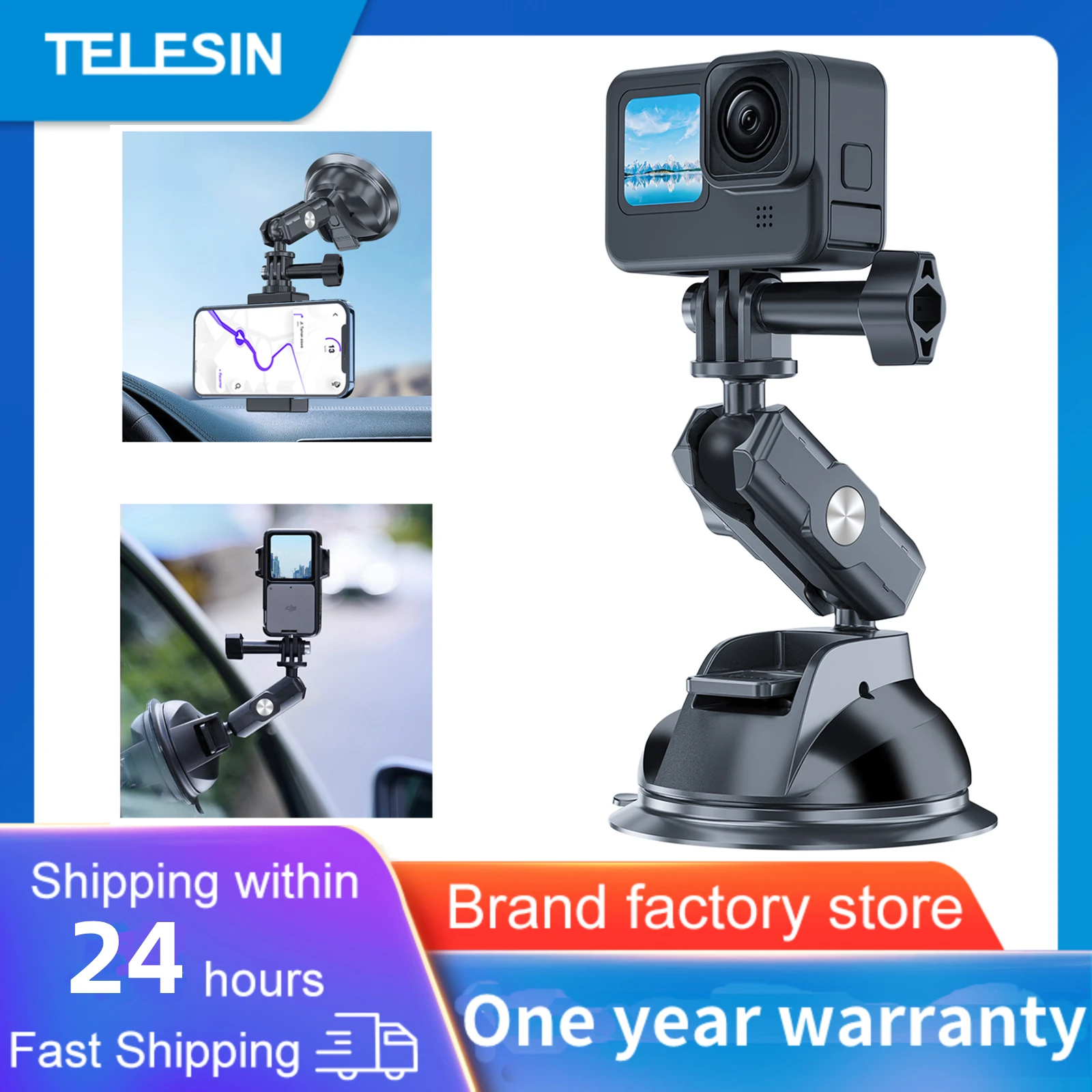 TELESIN Car Phone Action Camera Holder Suction Cup 360 Adjustable 1/4 Standard Adapter For GoPro Insta360 DJI Action Smart Phone
TELESIN Car Phone Action Camera Holder Suction Cup 360 Adjustable 1/4 Standard Adapter For GoPro Insta360 DJI Action Smart Phone