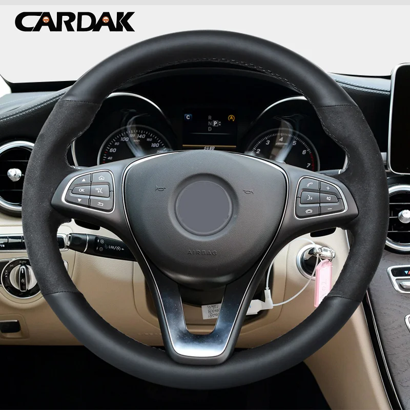 

CARDAK DIY Hand-stitched Black Suede Leather Car Steering Wheel Cover For Mercedes Benz C180 C200 C260 C300 B200