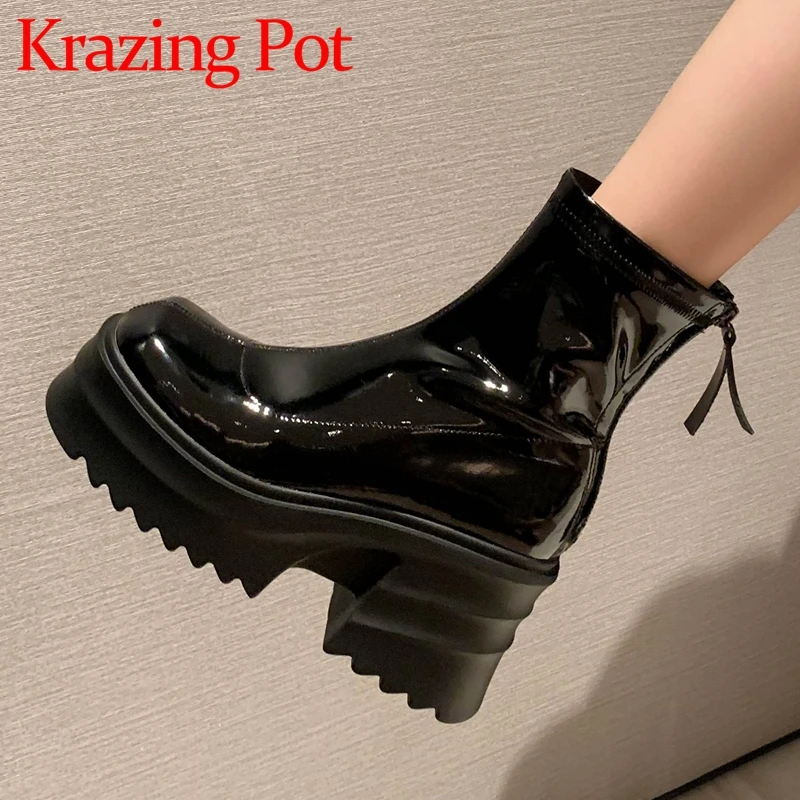 Krazing Pot Round Toe Super Thick High Heels Chelsea Boots Waterproof Street Wear Internet Star Zipper Winter Shoes Ankle Boots
Krazing Pot Round Toe Super Thick High Heels Chelsea Boots Waterproof Street Wear Internet Star Zipper Winter Shoes Ankle Boots