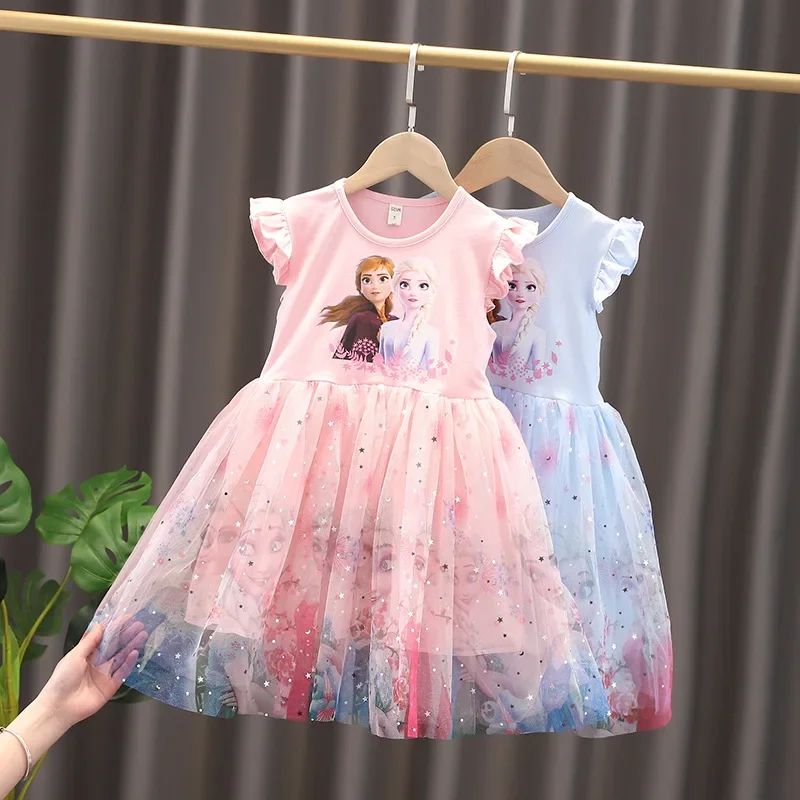 

Summer Baby Girls Dresses Frozen Anna Elsa Print Princess Party Dress For Girls Vestidos Wedding Party Clothes Kids Pajama Top