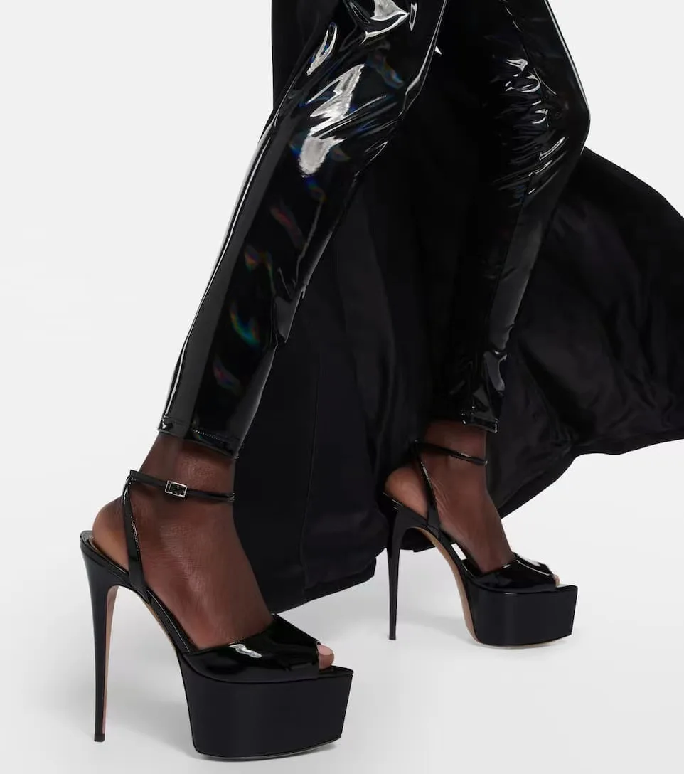 New Women Platform 150mm Square Thigh High Heels Faux Metallic Leather Sandals Lady Open Pointed Toe Buckle Banquet Runway Shoes
New Women Platform 150mm Square Thigh High Heels Faux Metallic Leather Sandals Lady Open Pointed Toe Buckle Banquet Runway Shoes