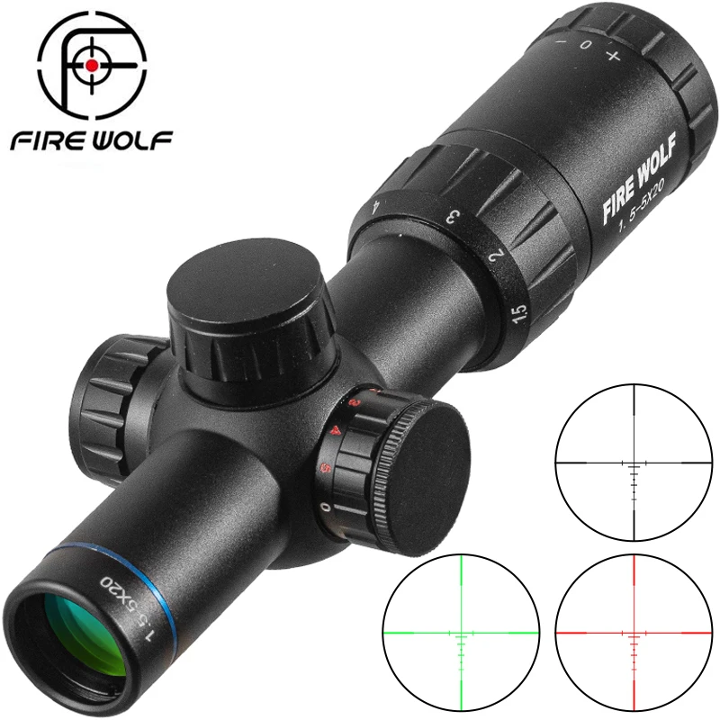 

Fire Wolf HD 1.5-5X20 Riflescope Green Red Reticle Sight Dot Scope Sniper Hunting Scopes Tactical Rifle Scope Airsoft Air Guns