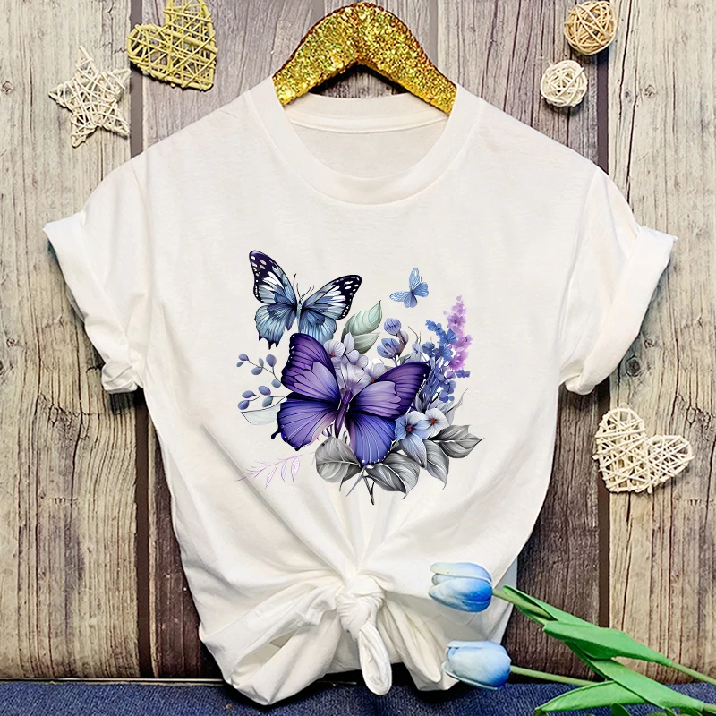 

New Flowers Butterfly Letter Print Clothes Men Women Summer Short Sleeve Fashion Summer Casual T-Shirt Top Plus Size Xxs-4Xl