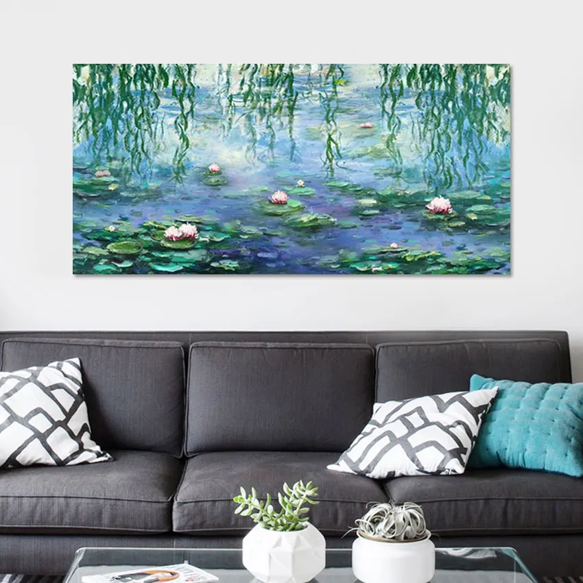 

Hand Painted Famous Monet Water Lily Oil Painting Canvas Picture Reproduction Living Room Decor Wall Art Unframed For Hotel