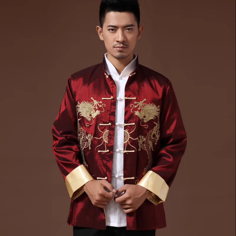 

Chinese Traditional phoenix printed clothes dragon Tang suit clothing men's embroidered long sleeve Festival wedding jacket