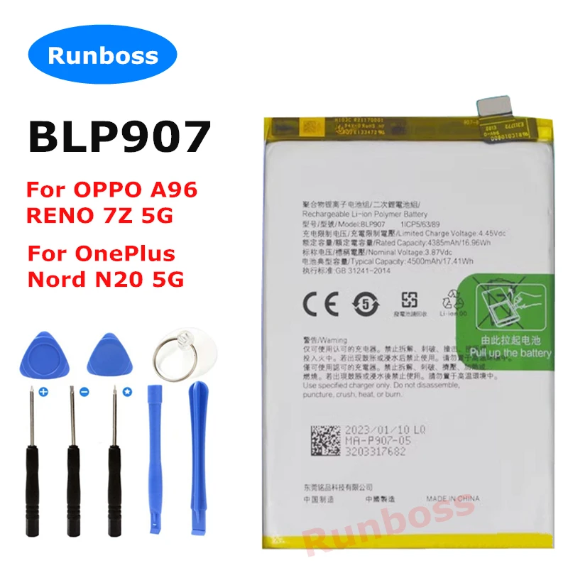 

New Original 4500mAh BLP907 For OPPO A96 , RENO 7Z 5G , RENO7 Z 5G ,For OnePlus Nord N20 5G Mobile Phone Battery