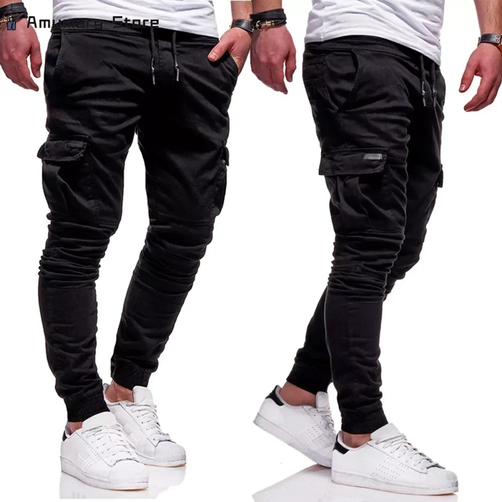 

2024 New Men Flap Pocket Side Drawstring Waist Cargo Pants Casual Stretch Sweatpants Training Tactical Trousers Hiking Joggers