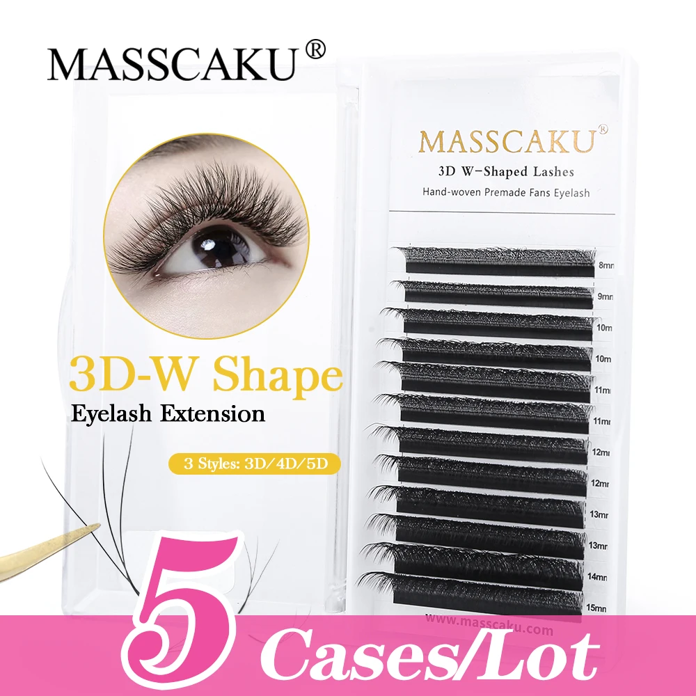 

5cases/lot MASSCAKU Premade Fans W Shape Lashes 3D 4D 5D Full Dense Individual Mink Lash Extension Your Own Logo Eyelash