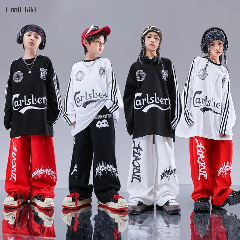 

Boys Streetwear Girls Hip Hop Fanshion Sweatshirt Sweatpants Kids Street Dance Pants Clothes Sets Child Jazz Outfit Cool Costume