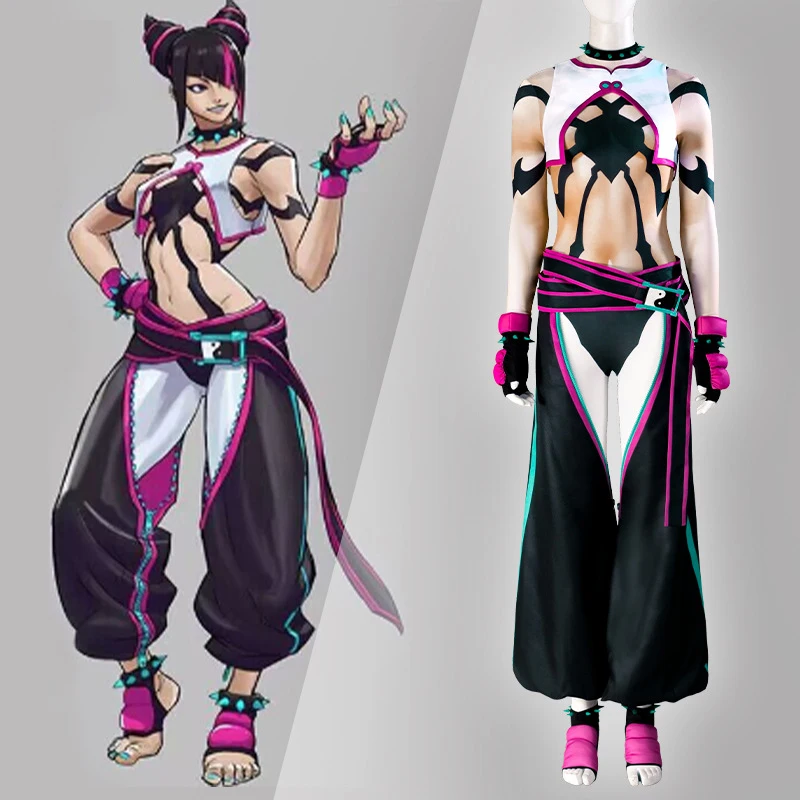 

Street Fighter Han Juri Cosplay Costume Jumpsuit Vest Game Role Play Uniform Accessories Halloween Christmas Carnival Full Set