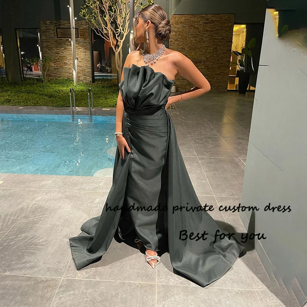 Arabian Dubai Mermaid Evening Dresses Pleats Satin Strapless Formal Prom Dress with Train Long Women Evening Party Gowns
Arabian Dubai Mermaid Evening Dresses Pleats Satin Strapless Formal Prom Dress with Train Long Women Evening Party Gowns