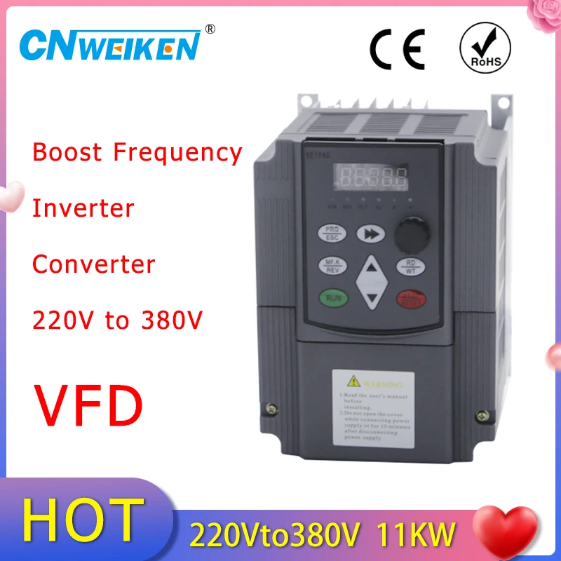 

VFD Inverter 5.5KW-11KW Frequency Converter 1 Phase AC 220V Input 3 Phase AC 0-380V Output 0Hz-400Hz Variable Frequency Inverter