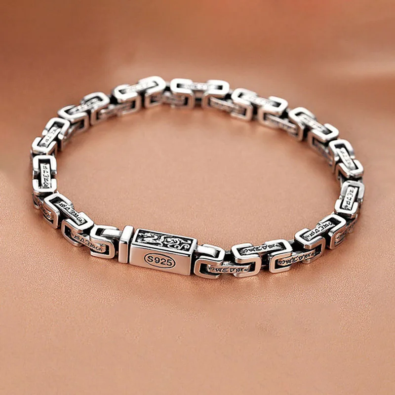 925 Sterling Silver Locomotive Vintage Bracelet Square Dragon Pattern Mantra Chain Men Birthday Party Exquisite Jewelry Gift
925 Sterling Silver Locomotive Vintage Bracelet Square Dragon Pattern Mantra Chain Men Birthday Party Exquisite Jewelry Gift