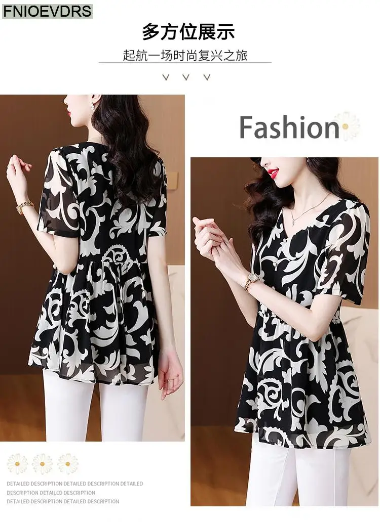 L-5XL Loose Clothes 2024 Women Summer Elegant Ruffles Button Shirts Retro Patchwork Black Floral Tunic Peplum Tops And Blouses L-5XL Loose Clothes 2024 Women Summer Elegant Ruffles Button Shirts Retro Patchwork Black Floral Tunic Peplum Tops And Blouses