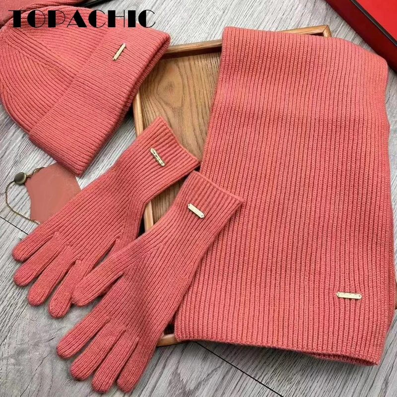 

11.23 TOPACHIC Women's High Quality Cashmere Soft Knitted Scarf, Beanies & Glove Keep Warm 3 Piece Sets