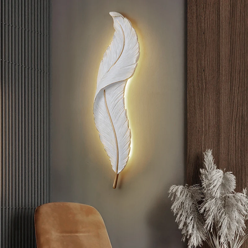 

Modern decoration Luxury indoor Living room Bedroom Creative Feather Lights Resin sconce Nordic Wall Lamp Led Wall Lamp Light