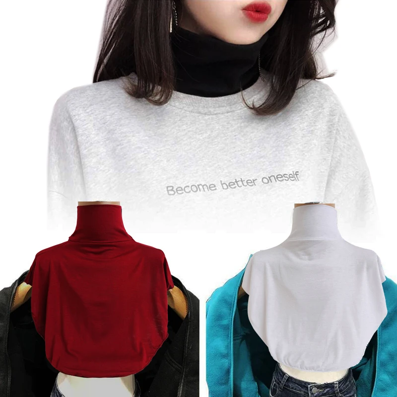 

BOHOWAII Solid Fake Turtleneck Collar Women Detachable High Neck Warmer Mock Cotton Dickey Wear Outer or in Sweater Hoodie